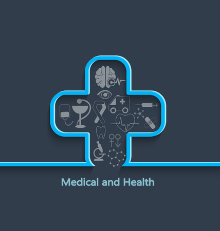 Medical concept with health, healthcare, nurse, tooth and thermometer, pills and cross icon. Vector illustration.のイラスト素材