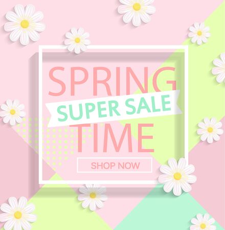 Modern geometric pastel spring sale design. Vector background.のイラスト素材