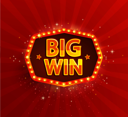 Big win retro banner with glowing lamps.のイラスト素材