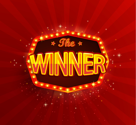 The winner banner with glowing lamps, on red background.のイラスト素材
