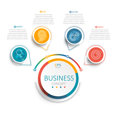 Vector illustration infographic template with 3D circles color paper label.のイラスト素材