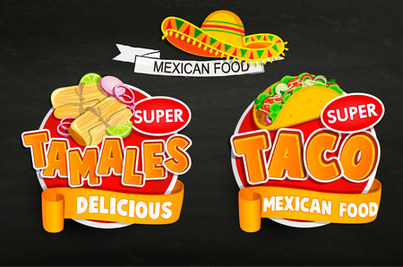Set od traditional Mexican food logos, emblems.のイラスト素材