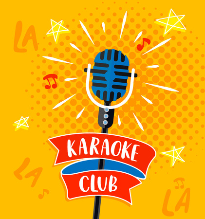 Karaoke club symbol, logo or emblem with lettering. Vector illustration.のイラスト素材
