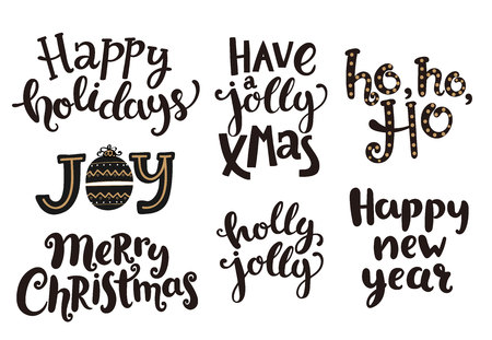 Holidays lettering phrases for New Year and Christmas. Vector illustration.のイラスト素材