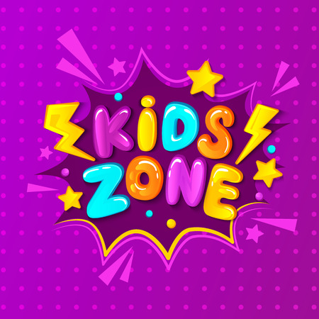 Kids zone banner, emblem or logo in cartoon style. Place for fun and play. Vector illustration.の写真素材