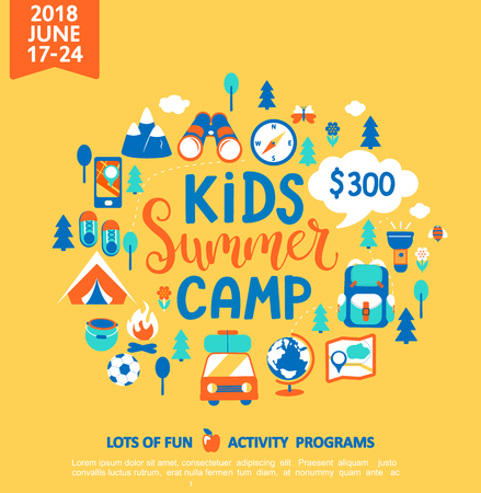 Kids Summer camp concept with handdrawn letteringのイラスト素材