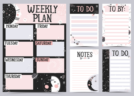 Weekly and Daily Planner Template. Organizer and Schedule with Notes and To Do List. Vector illustration.の写真素材