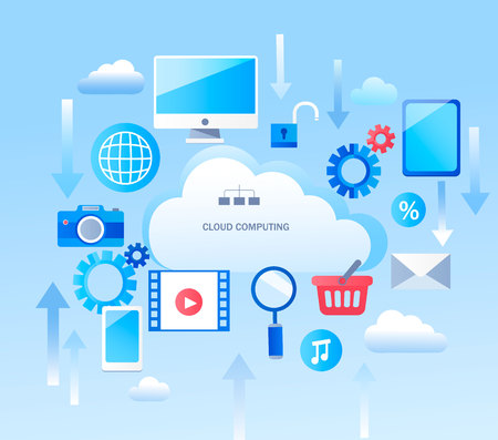 Abstract Infographic for cloud computing services and technology, data storage.Vector illustration concept for web design, banners, marketing, and graphic design.のイラスト素材