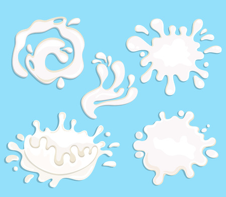 Set of five milk, yogurt and cream splashes, drops and blots. Perfect elements for print, template, design. Vector illustration.のイラスト素材