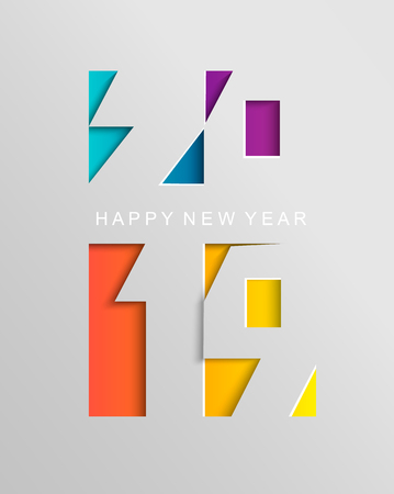 Card for 2019 Happy new year in paper style for your seasonal holidays flyers, greetings and invitations cards and christmas themed congratulations and banners. Vector illustration.のイラスト素材