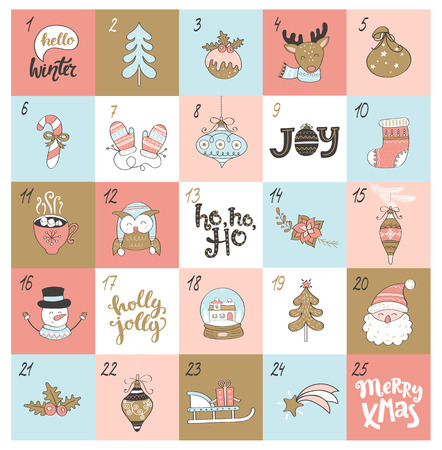 Christmas advent calendar with different christmas symbols. Raster copy.の写真素材