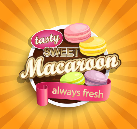 Symbol of sweet, always fresh and tasty Macaroon for labels, emblems, logos. Raster copy illustration for cafe and restaurant menu, or your own design.の写真素材