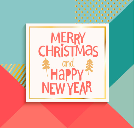 Happy New Year and Merry Christmas modern card on geometric background. Raster copy.の写真素材