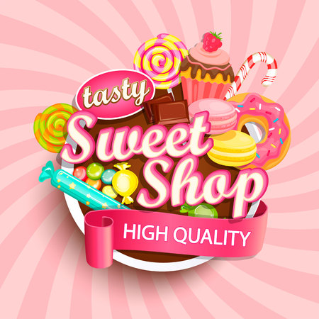Sweet shop logo label or emblem for your design. Raster copy.の写真素材