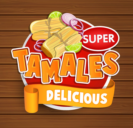 Tamales delicious logo and food label or sticker. Concept of mexican food, traditional product design for shops, markets. Raster copy.の写真素材