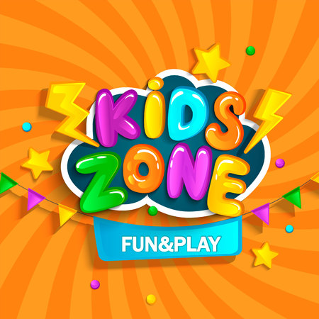 Banner for kids zone in cartoon style. Place for fun and play. Raster copy.の写真素材