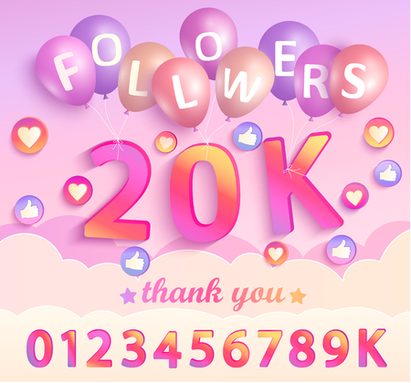 Set of numbers for Thank you followers design.Thanks followers congratulation card. Vector illustration for Social Networks. Web user or blogger celebrates and tweets a large number of subscribers.のイラスト素材