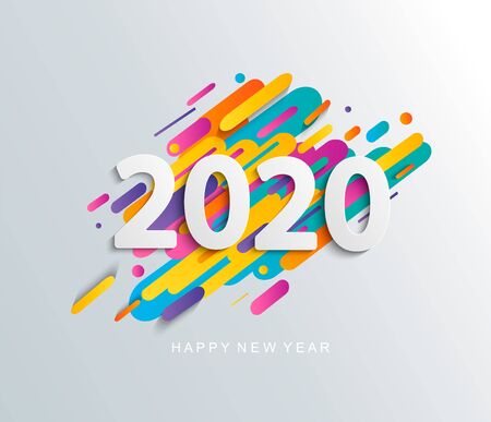 Happy new year 2020 card on modern dynamic background. Perfect for presentations, flyers and banners, leaflets, postcards and posters. Vector illustration.のイラスト素材