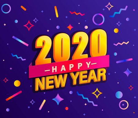 Banner for 2020 new year. Modern design card, poster with geometric shapes and wishing happy holiday.Great for flyers, greetings, invitations. congratulations .Vectorのイラスト素材