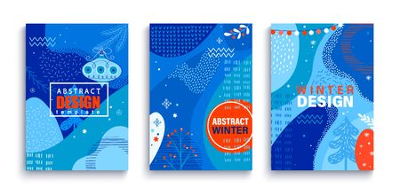 Set of winter abstract cards, backgrounds with liquid shapes. Christmas Greeting Card. New Year background with space for your text. Template design for flyer, banner,poster,congratulation,invitation.のイラスト素材