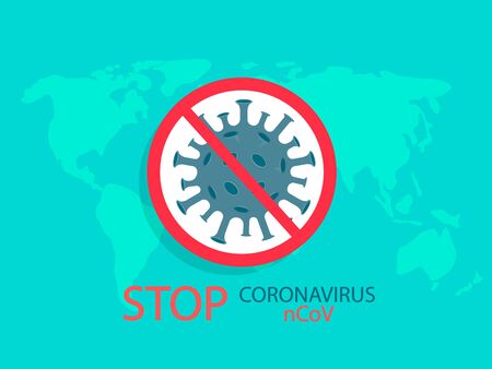 Coronavirus in stop sign over the map of the Earth, 2019-nCoV as dangerous flu cases, pandemic.Stop virus,health risk,virology, epidemiology concept. Vector isolated.のイラスト素材