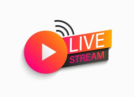 Live stream symbol, icon with play button. Emblem for broadcasting, online tv, sport, news and radio streaming. Template for shows, movies and live performances. illustration.のイラスト素材