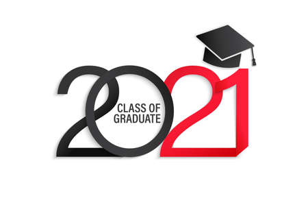 Class of 2021, elegant card in black and red colors for banners, flyers, greetings, invitations, business diaries, congratulations and posters at the prom. Vector illustration.のイラスト素材