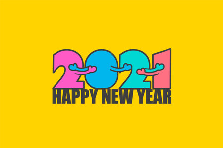 Happy New year 2021 with numbers that are hugging. Bright card as symbol friendly year for your seasonal holidays flyers, invitations and greetings cards, leaflets and banners. Vector illustration.のイラスト素材