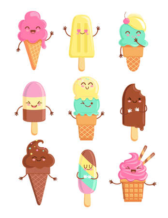 Big set of funny cheerful,friendly ice cream characters.のイラスト素材