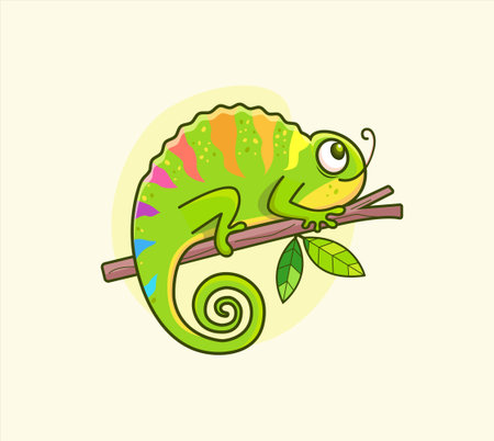 Funny colorful chameleon sitting on the branch.のイラスト素材