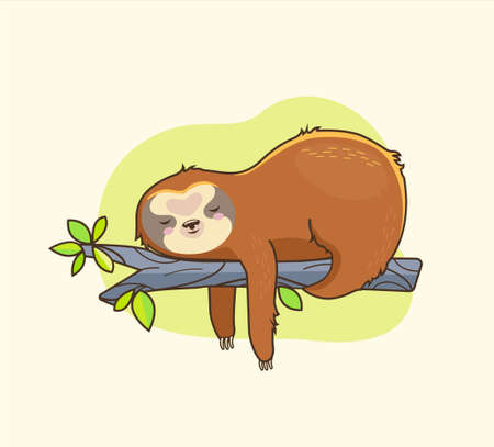 Funny colorful sloth sleeps on the branch.のイラスト素材