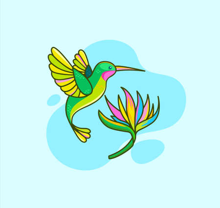Hummingbird flying near the flower.のイラスト素材