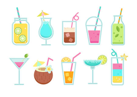 Set of summer non-alcoholic and alcoholic drinks.のイラスト素材