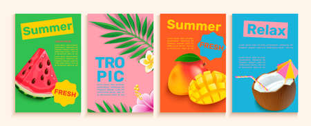 Set of summer flyers,cards with tropical themes.のイラスト素材