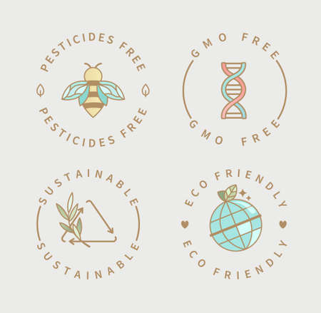 Pesticides,gmo free, sustainable,eco product logo.のイラスト素材