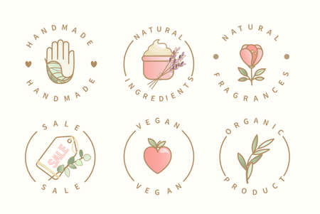 Handmade,natural ingredients,sale,organic logo.のイラスト素材