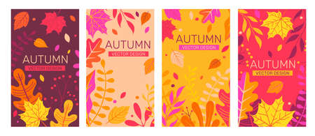 Set autumn banners full of colorful autumn leaves.のイラスト素材