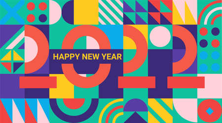 Bright geometric 2022 New Year greeting banner.のイラスト素材