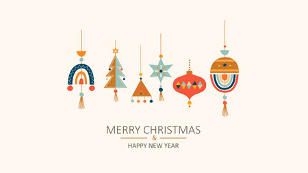 Merry Christmas greeting card, christmas baubles.のイラスト素材