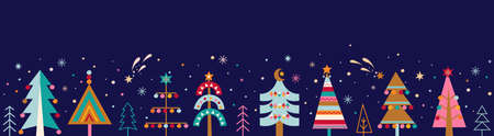 Set hand drawn christmas trees under snow.のイラスト素材
