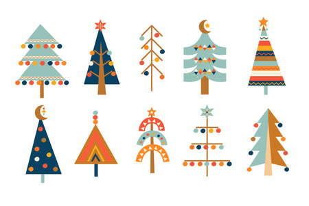 Big set hand drawn christmas trees.のイラスト素材