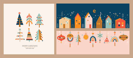 Set Christmas greeting cards.のイラスト素材