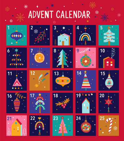 Christmas advent calendar,christmas elements.のイラスト素材