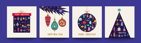 Christmas cards in paper cut style.のイラスト素材