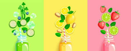 Drinks with fresh fruits,vegetables,berries.のイラスト素材