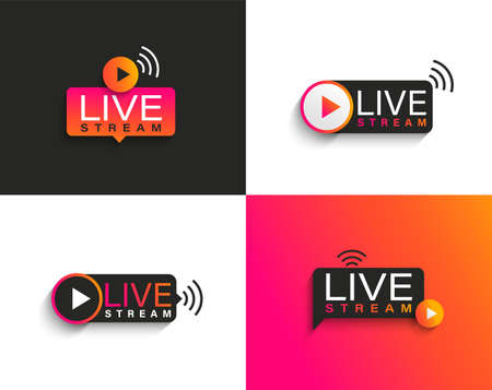 Set live stream symbols,icons with play button.のイラスト素材