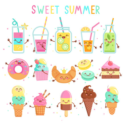 Big set funny sweet food characters.のイラスト素材