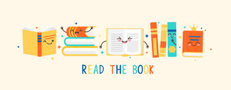 Funny smilng books characters.のイラスト素材