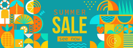 Summer sale horizontal geometric banner.のイラスト素材