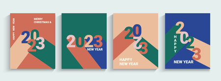 2023 New year, set greeting banners,flyers.のイラスト素材